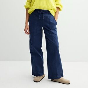 Sonoma Navy Blue Wide Leg Drawstring Pants Size M | Stretch Cotton Comfy Casual